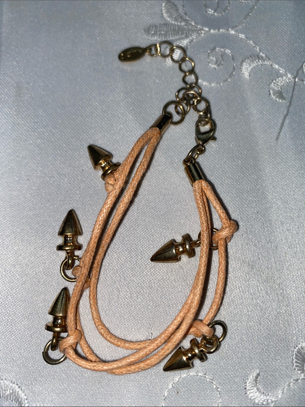 Vintage Aldo Gold Accent Peach Cord Bracelet by